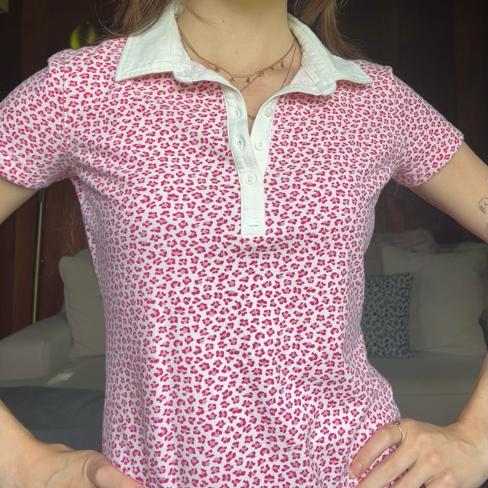 Pink Leopard Print Polo Shirt